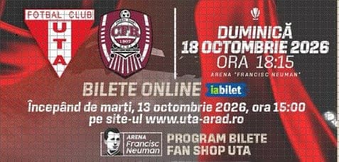 Biletele pentru meciul UTA Arad - CFR Cluj sunt disponibile! Vezi programul și cum pot fi achiziționate